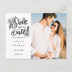 Carte Postale Enregistrez la date Floral Main Script Photo Simpl