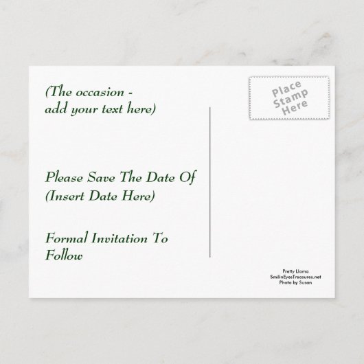 Carte postale Enregistrez la date Lama joli animal (Dos)