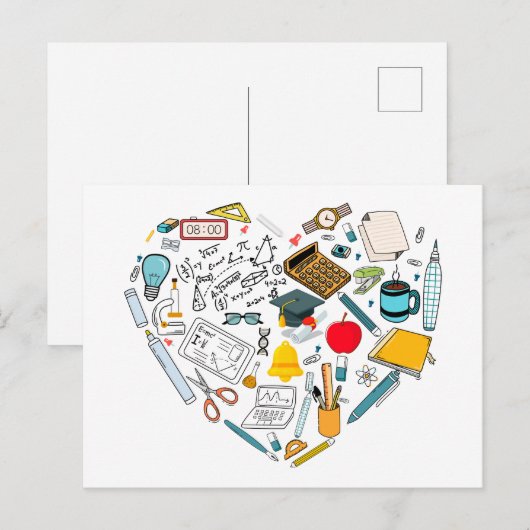 Carte Postale Enseignant Professeur Outil Coeur (Devant / Derrière)