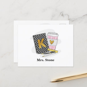 Carte Postale Enseignante de maternelle Cahier noir Café personn