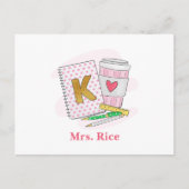 Carte Postale Enseignante de maternelle Livre café rose point pr (Devant)