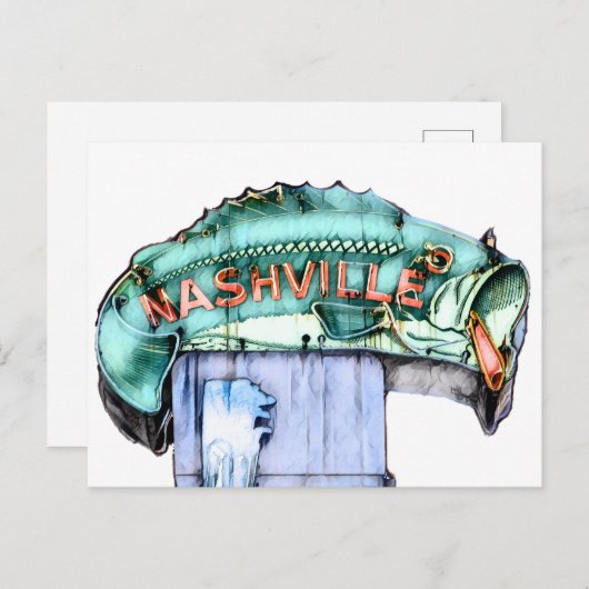 Carte Postale Enseigne au néon de pêcheur de Nashville Poisson A (Devant / Derrière)