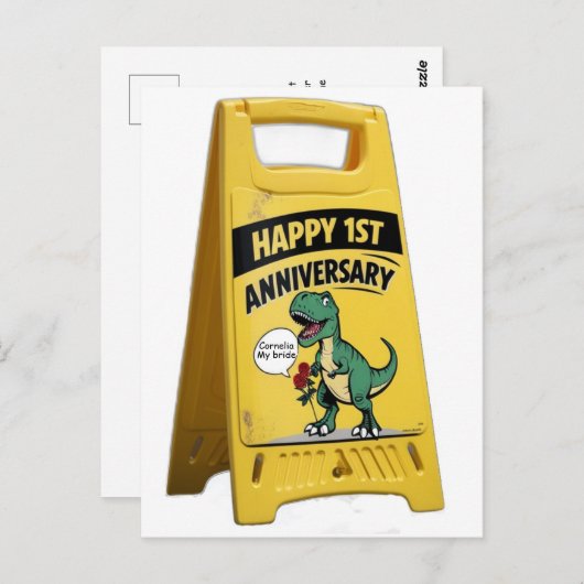 Carte Postale enseigne en plastique jaune avec des roses rouges (Devant / Derrière)