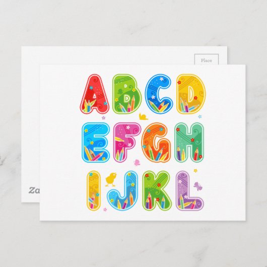 Carte Postale Ensemble ABC décoré, lettres A-L (Devant / Derrière)