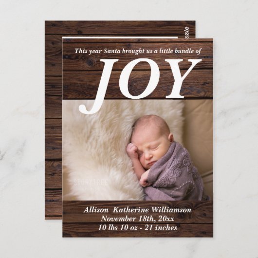 Carte Postale Ensemble de Joy Rustic Wood Nouveau bébé Photo de (Devant / Derrière)