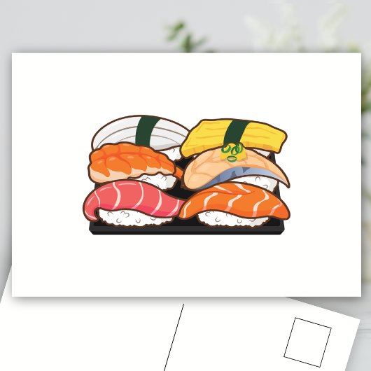 Carte Postale Ensemble de sushis Kawaii - crevettes à l'oeuf de 