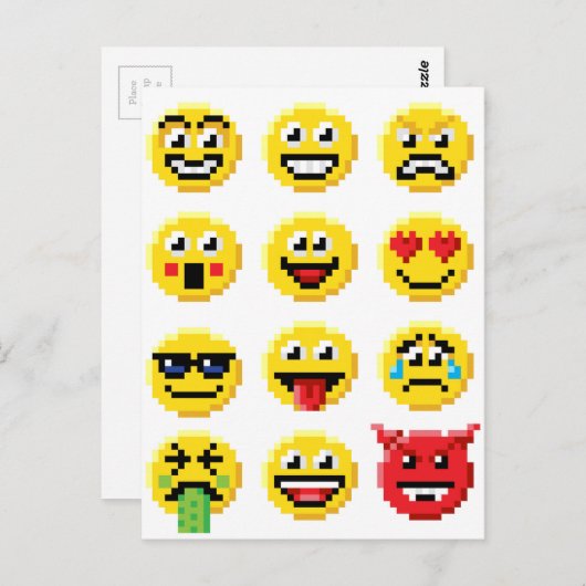 Carte Postale Ensemble Emoticon Pixel Art Emoji (Devant / Derrière)