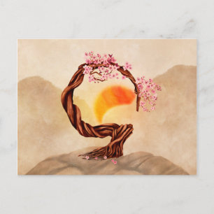 Carte Postale Enso Zen en fleurs Sakura Bonsai