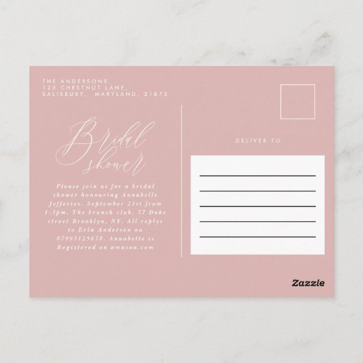 Carte Postale Enterrement de vie de jeune fille rose rouille flo (Dos)