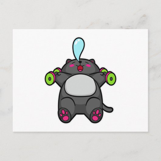 Carte Postale Entraînement de chat sur la poitrine avec haltères (Devant)