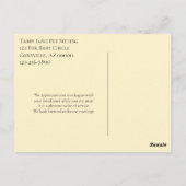 Carte Postale Entreprise de garde d'animaux Merci Chat aquarelle (Dos)