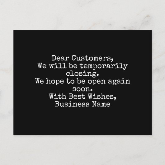 Carte Postale Entreprise, fermeture temporaire (Devant)