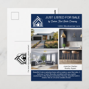 Carte Postale Entreprise immobilière chic bleu marine Annonce im
