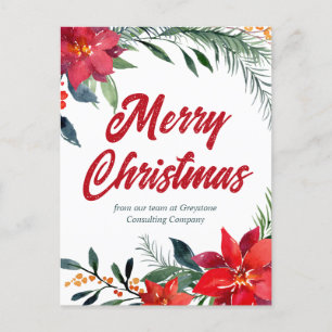 Carte Postale Entreprise Noël Poinsettia Floral Fête Personnalis
