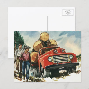 Carte Postale Entreprise Vintage, Camion de débardage avec bûche