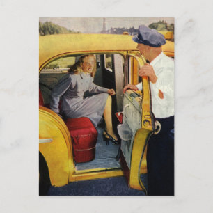 Carte Postale Entreprise vintage, Taxi Conducteur de taxi Femme