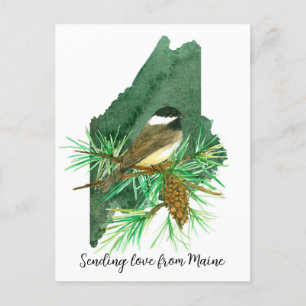 Carte Postale Envoi d'amour Maine Pickadee Pinecone Tassel