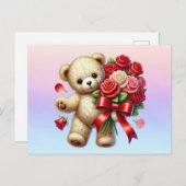 Carte Postale Envoi de fleurs d'ours en peluche (Devant / Derrière)
