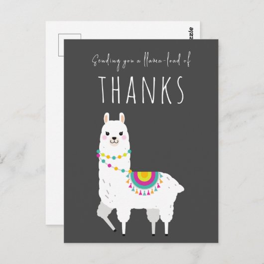 Carte Postale Envoyer Llama-charge de Remerciements Lama Mignon  (Devant / Derrière)