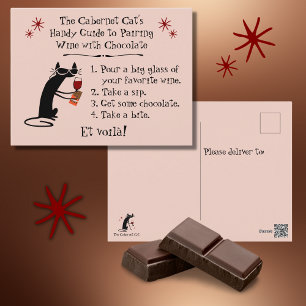Carte Postale Éparcelle de vin avec Chocolat Drôle Chat