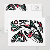 Carte Postale Épaulard d'orque et saumon - graphique couleur de (Devant / Derrière)