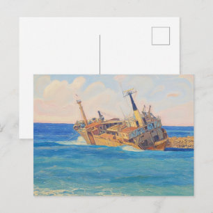 Carte Postale Épave du Edro III à Paphos, style aquarelle