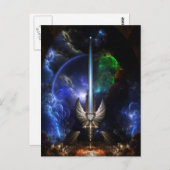 Carte Postale Épée d'aile d'ange d'art de fractale de PS (Devant / Derrière)