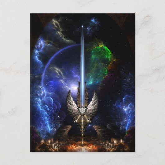 Carte Postale Épée d'aile d'ange d'art de fractale de PS (Devant)