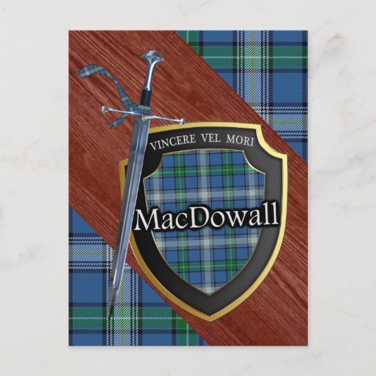 Carte Postale Épée et bouclier de tartan du clan MacDowall (Devant)