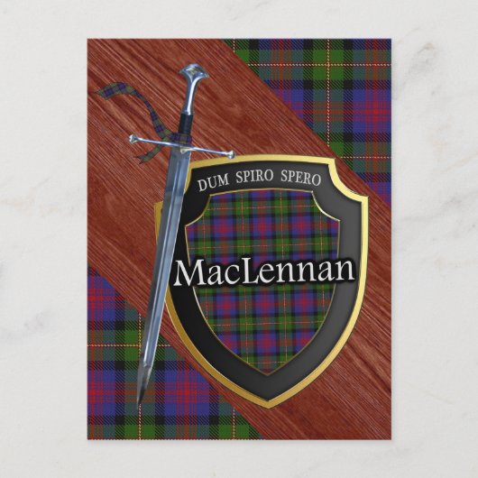 Carte Postale Épée et bouclier du tartan du clan MacLennan (Devant)