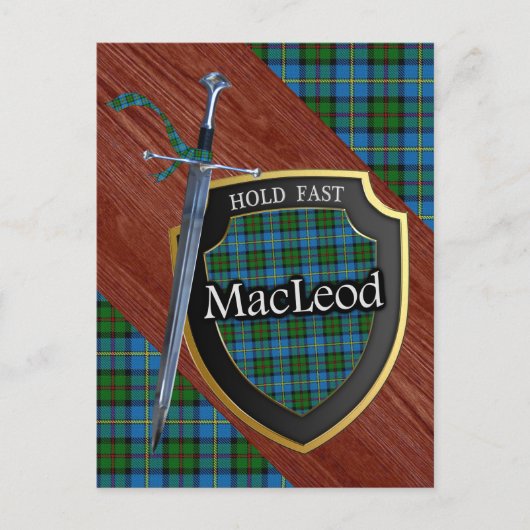 Carte Postale Épée et bouclier du tartan du clan MacLeod (Devant)