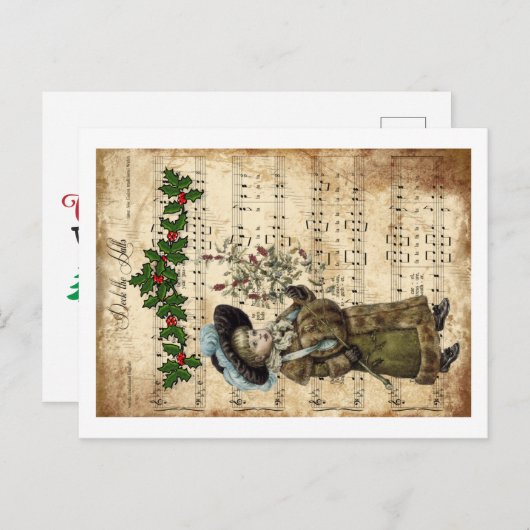 Carte Postale Ephemera Deck the Hall Christmas Carol Script (Devant / Derrière)