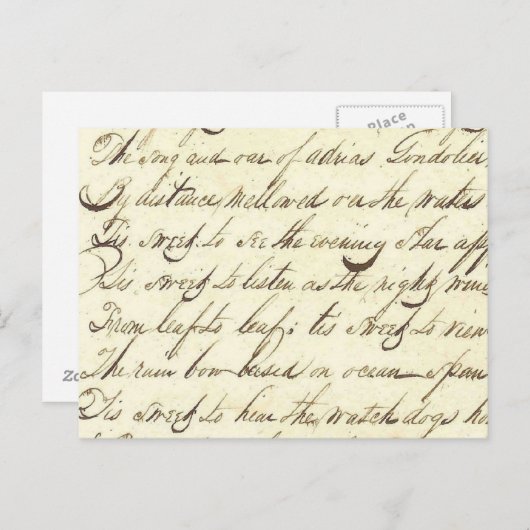 Carte Postale Ephémère antique Cursive Calligraphie Script Poési (Devant / Derrière)