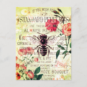Carte Postale Éphémère de bouquet de roses d'abeille vintage