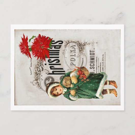 Carte Postale Ephémère de Noël Ad mignonne fille Red Chrysanthem (Devant)