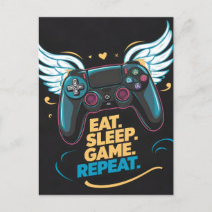 Carte Postale Epic Gaming Gear. Manger. Dormir. Jeu. Recommencer