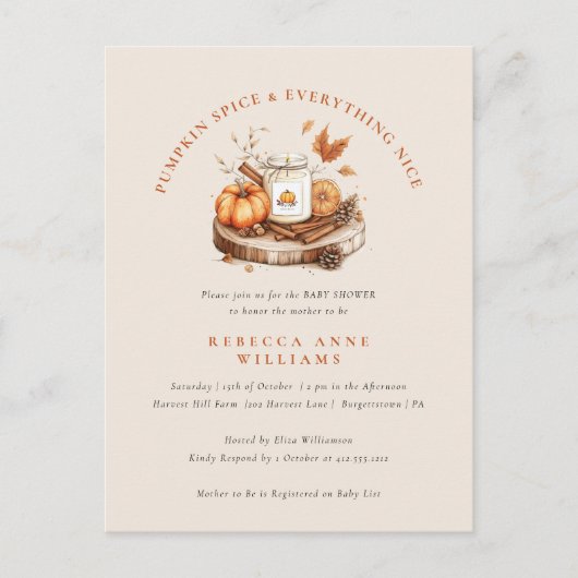 Carte Postale Épice citrouille & Tout Nice - Baby shower d'autom (Devant)