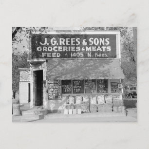 Carte Postale Épicerie et magasin de fourrage, 1938