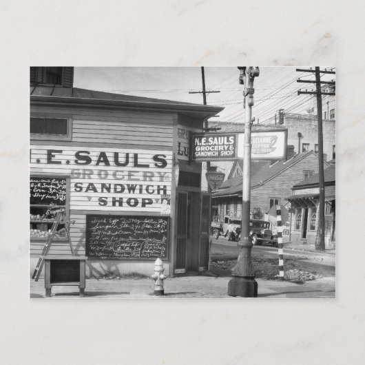 Carte Postale Épicerie et sandwich, 1934 (Devant)
