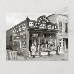 Carte Postale Épicerie & Marché de Viande, 1916