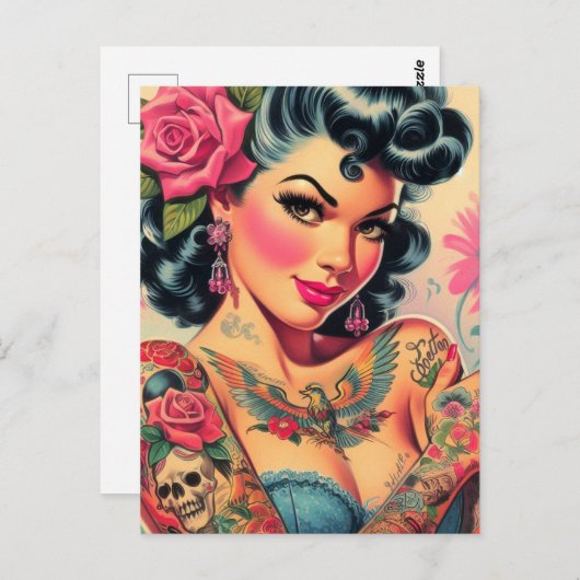 Carte Postale Épingle à tatouage rétro (Devant / Derrière)