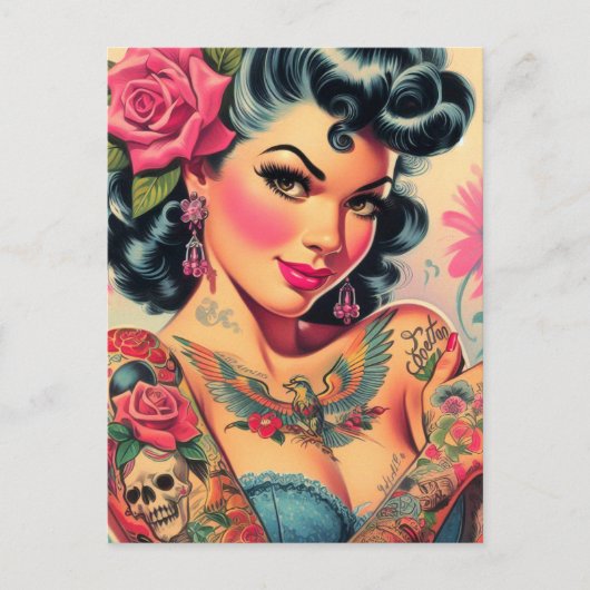 Carte Postale Épingle à tatouage rétro (Devant)