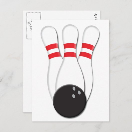 Carte Postale Épingles de bowling et balle (Devant / Derrière)