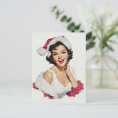 Carte Postale Épinglette Rétro de Noël Souriante (Debout devant)