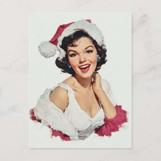 Carte Postale Épinglette Rétro de Noël Souriante (Devant)