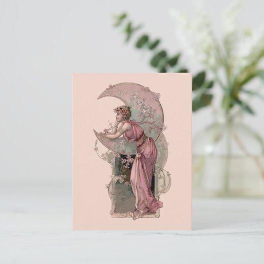 Carte Postale Époque victorienne Art Nouveau Femme & Crescent Mo (Debout devant)