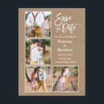 Carte Postale Épousailles à brosse de kraft Couple 4 Photo<br><div class="desc">Moderne annonce de fiançailles de couple à brosse 4 photos Carte de sauvegarde de date en kraft</div>