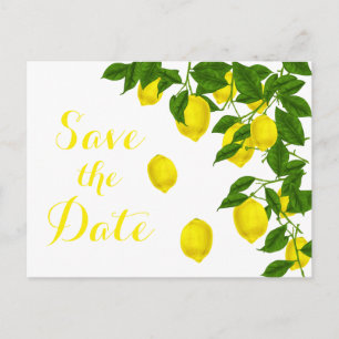 Carte Postale Épousailles Citron Jaune Économisez la Date Vert