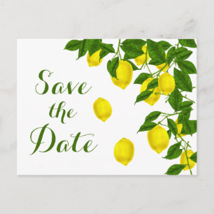 Carte Postale Épousailles Citron Jaune Économisez la Date Vert