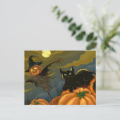 Carte Postale Épouvantail de chat noir et citrouille (Debout devant)